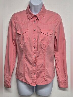 Joyce Leslie S Snap Down Shirt Top Long Sleeve Western Pockets Coral Cotton